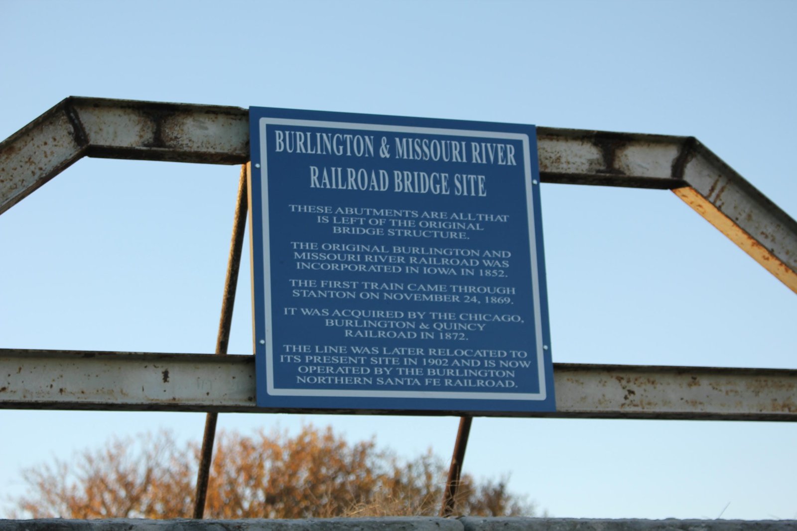 Sign near ruins of previous bridge over Little Tarkio Creek